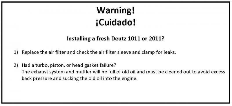 Deutz Installation Warning Tag courtesy of Foley Engines