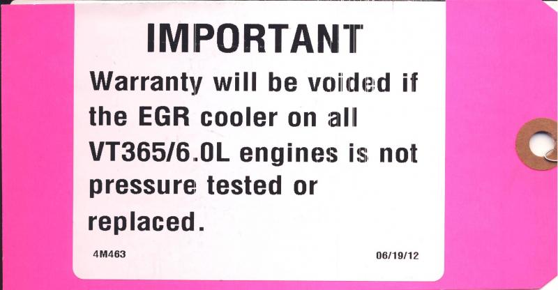 Engine Warranty Tag