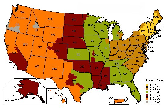 Foley Engines Shipping Zones Map