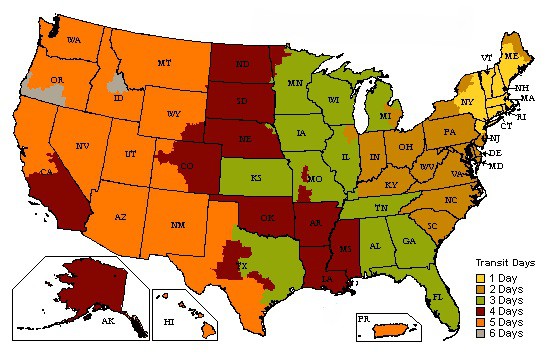 Foley Engines Shipping Zones Map